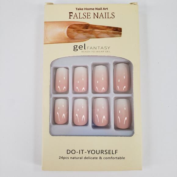 Ombre Square Press On Nails French Tip Style 25 pc Set Short Natural False Kit - Picture 2 of 6